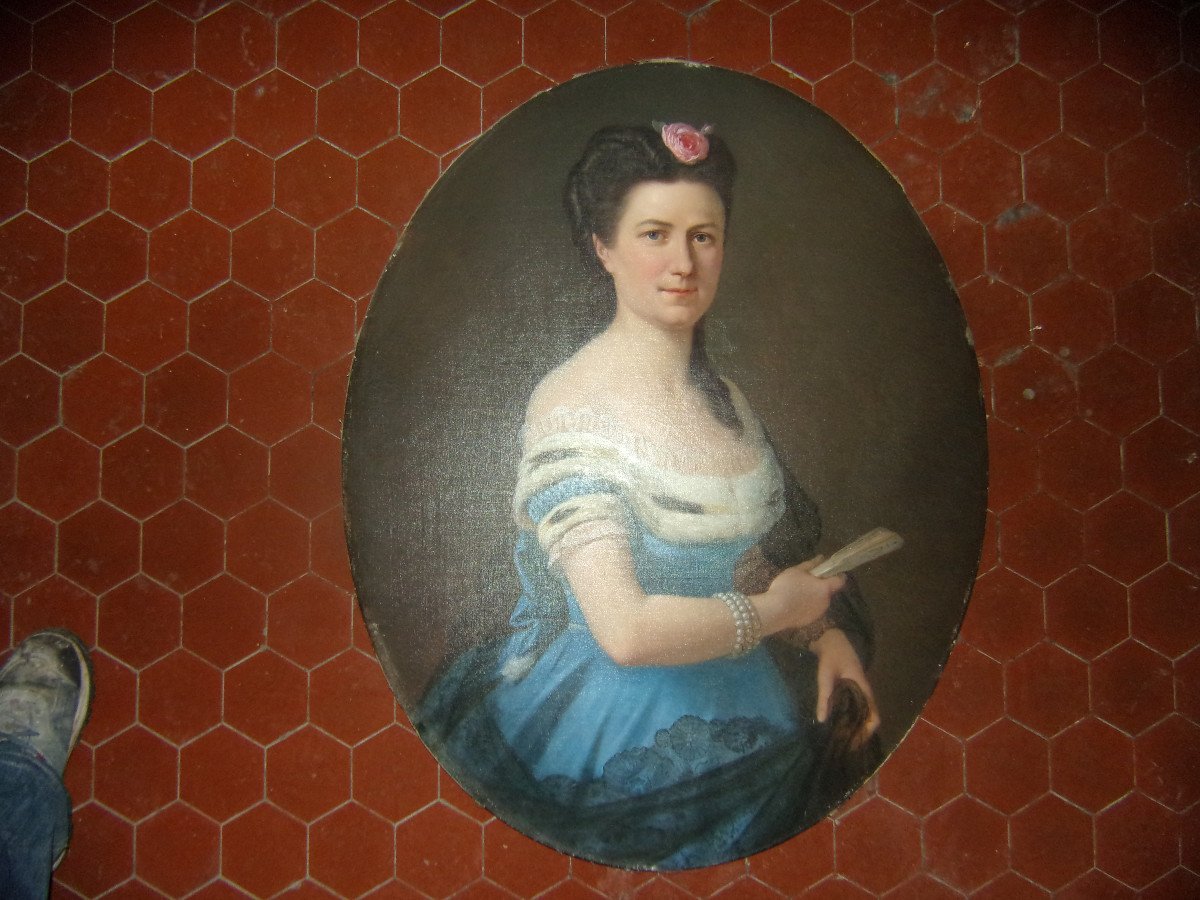 Young Woman With A Fan, Painting Signed H. Lazerges, 19th.