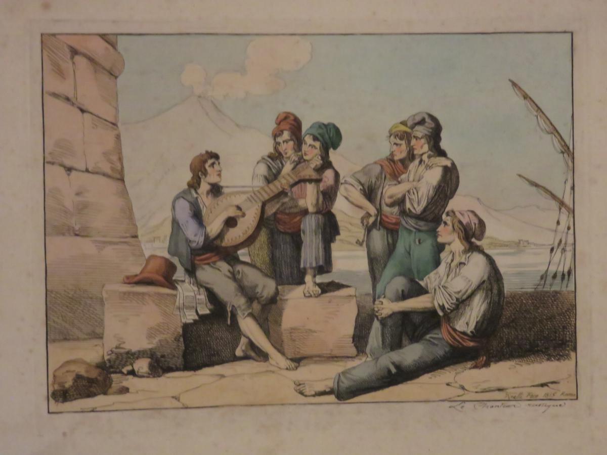 Scènes De Musiciens, Rome, Eau-forte Datée 1815.-photo-2