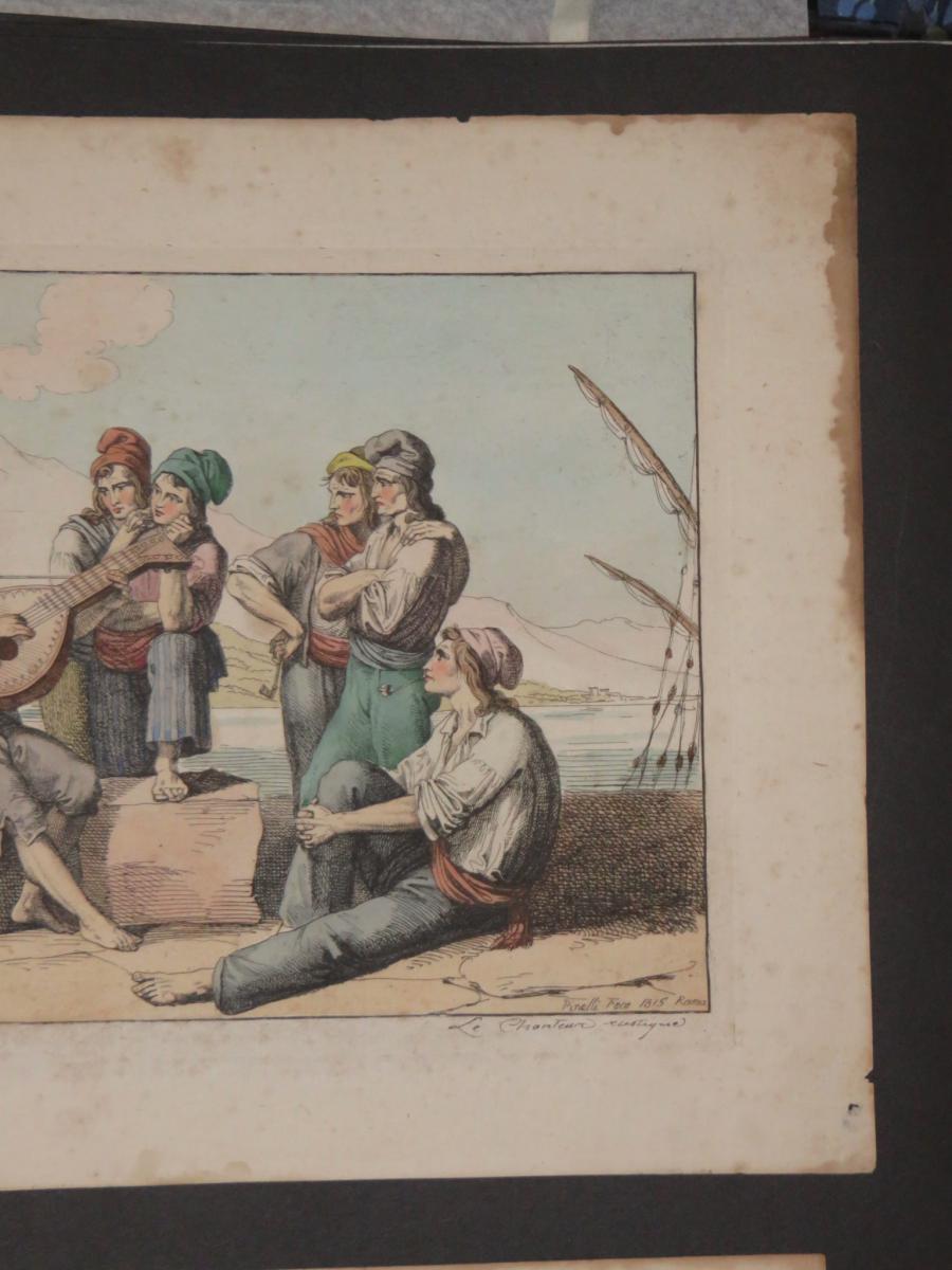 Scènes De Musiciens, Rome, Eau-forte Datée 1815.-photo-4
