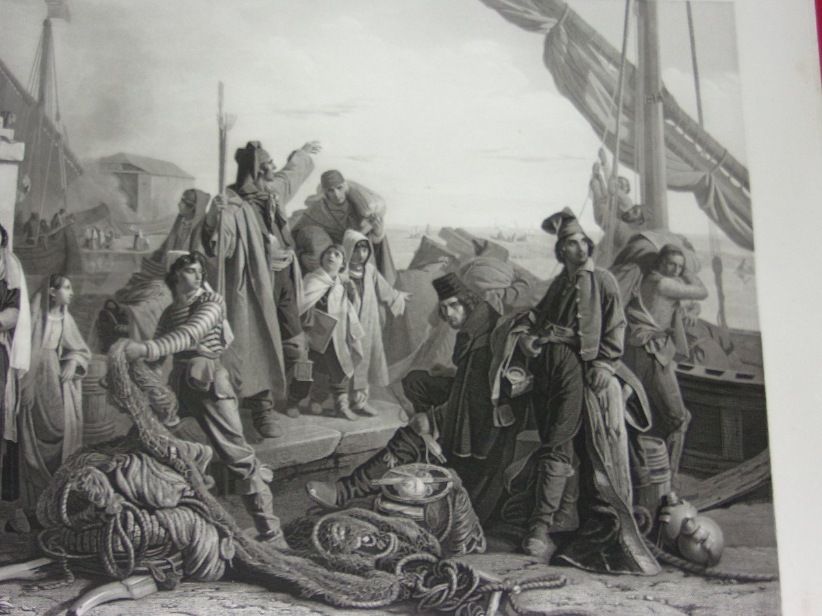 "the Fishermen", Large 19th Century Engraving-photo-4