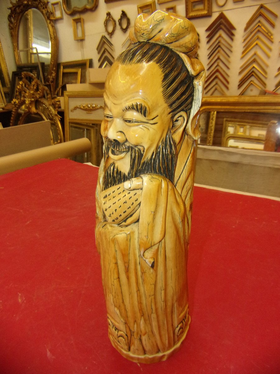 Ivory Sculpture, Chinese Sage From The 1930s.-photo-3