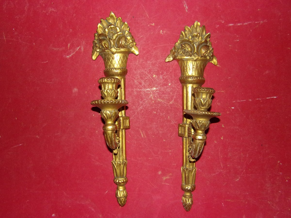 A Pair Of 19th Century Sconces, In Golden Wood.-photo-2