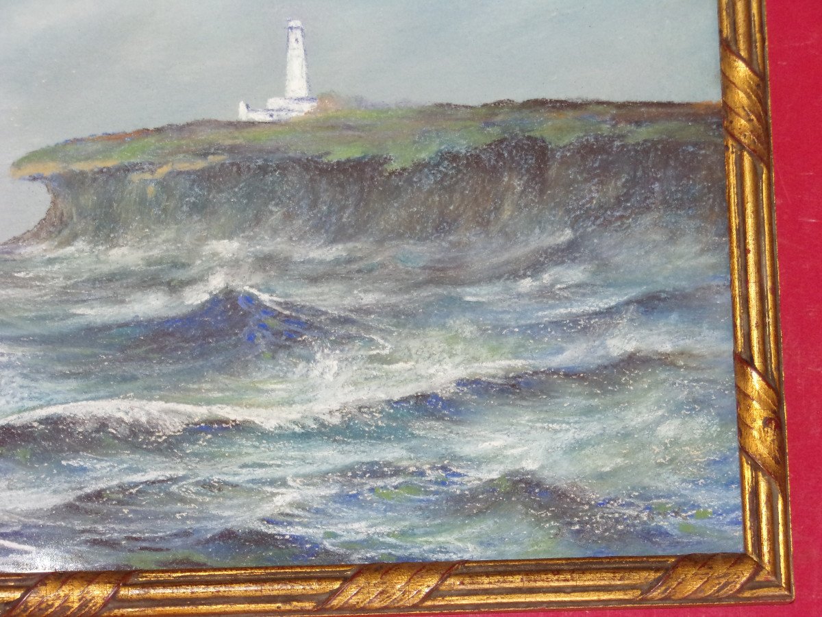 Bord De  l'Océan ( Normandie), Pastel d'Eugène Sénamaux, époque 20 ème.-photo-3