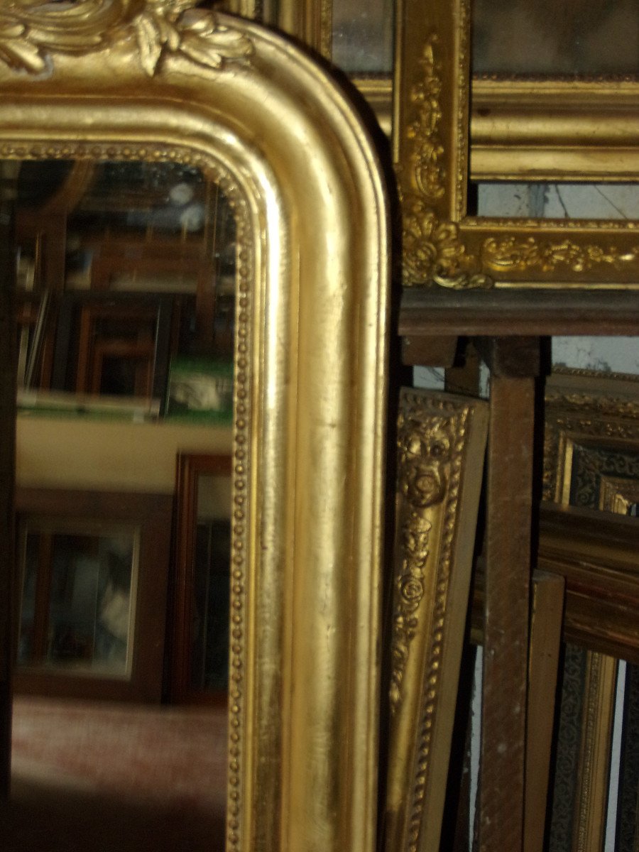 Miroir Louis Philippe, Avec Chérubins,  époque 19ème, En Bois Doré.-photo-2