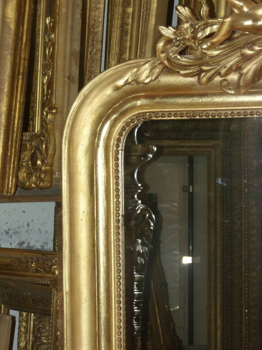 Miroir Louis Philippe, Avec Chérubins,  époque 19ème, En Bois Doré.-photo-5