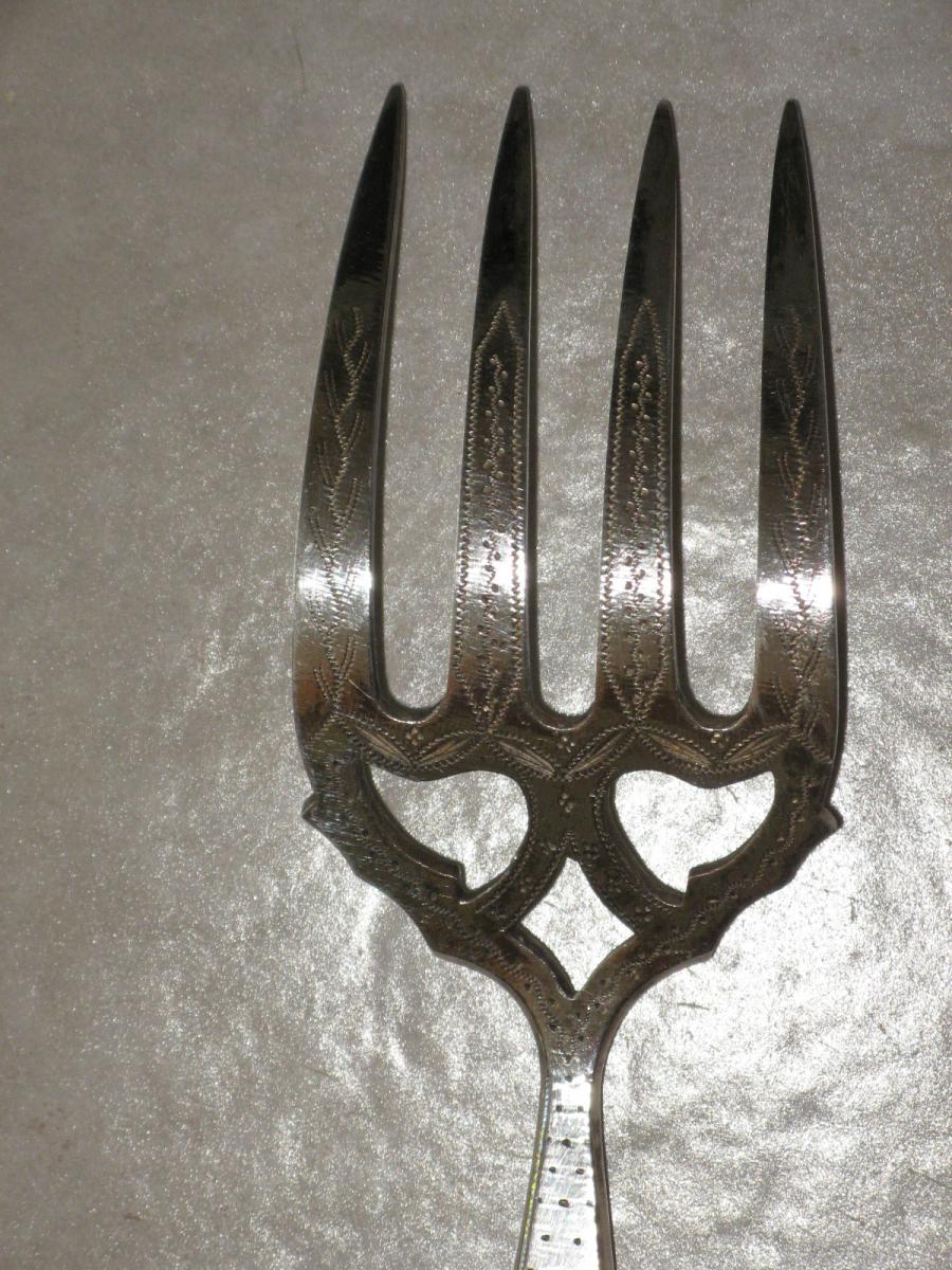 Fish Knife With Fork In Silver, 19th.-photo-3