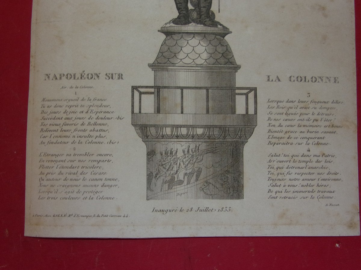 Napoleon On His Column, 19th Century Engraving.-photo-3
