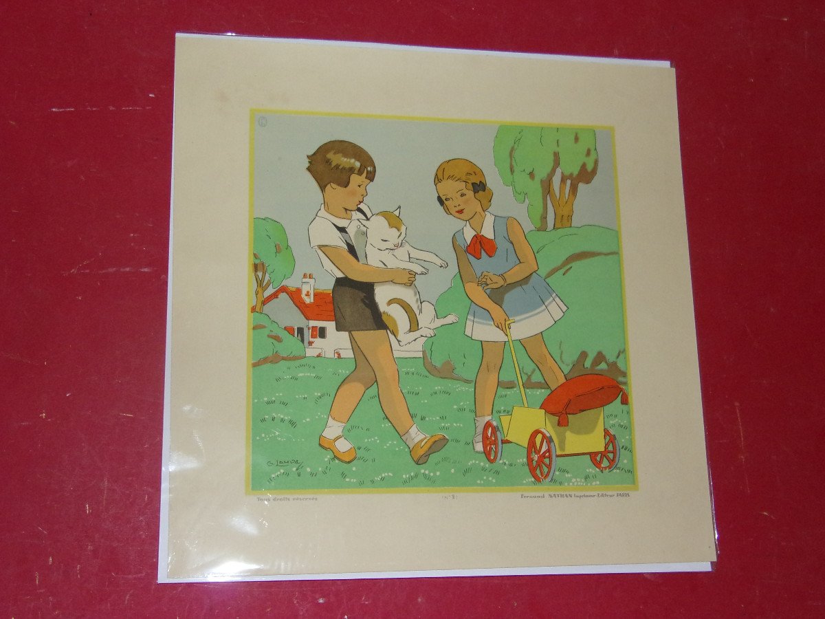 "children's Games", Pair Of Engravings From The 1930s.-photo-1