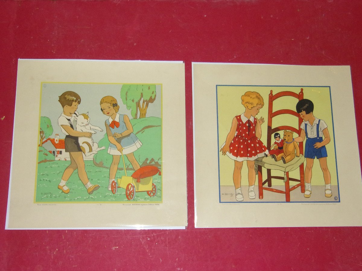 "children's Games", Pair Of Engravings From The 1930s.
