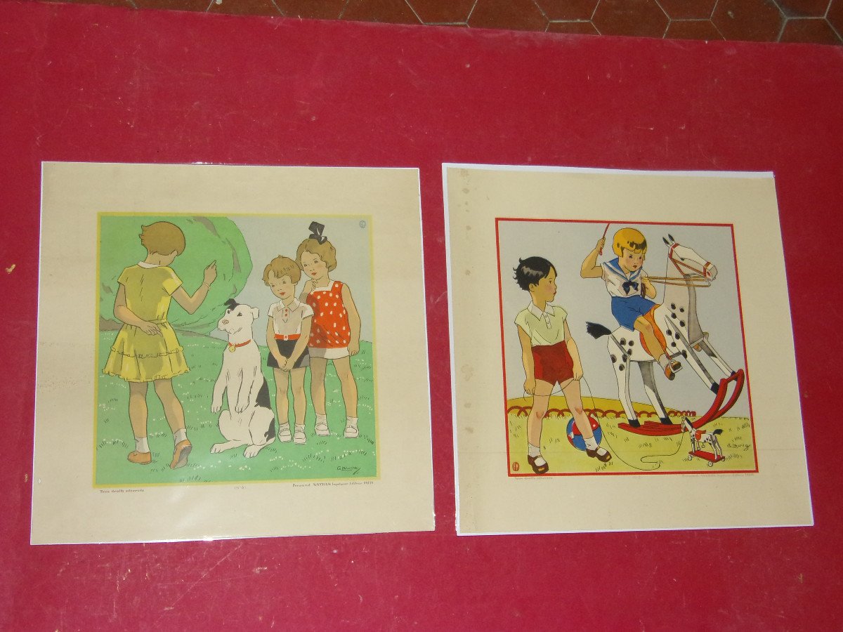 "jeux d'Enfants",  Paire De Gravures Des Années 1930.