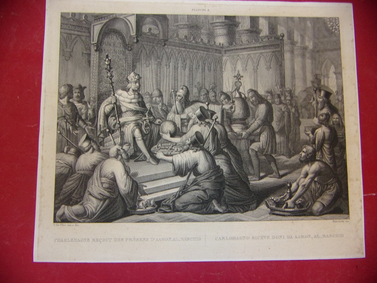 Charlemagne Receiving Presents, 19th Century Engraving.