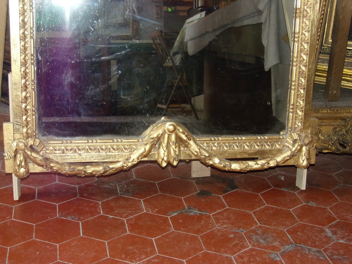 Miroir à Fronton, époque 19ème, En Bois Doré.-photo-1