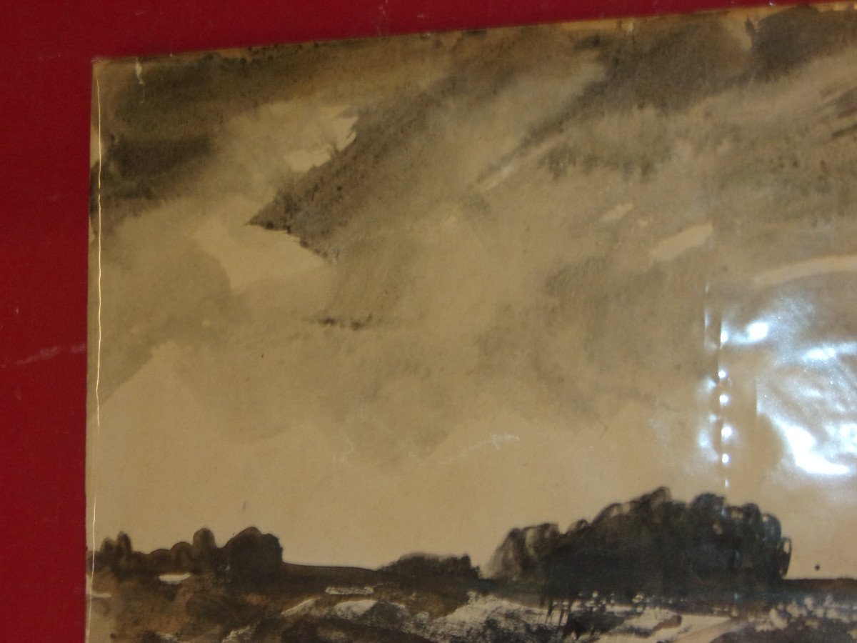 "route Du Palais", Watercolor Signed Charles Bichet, Early 20th Century.-photo-4