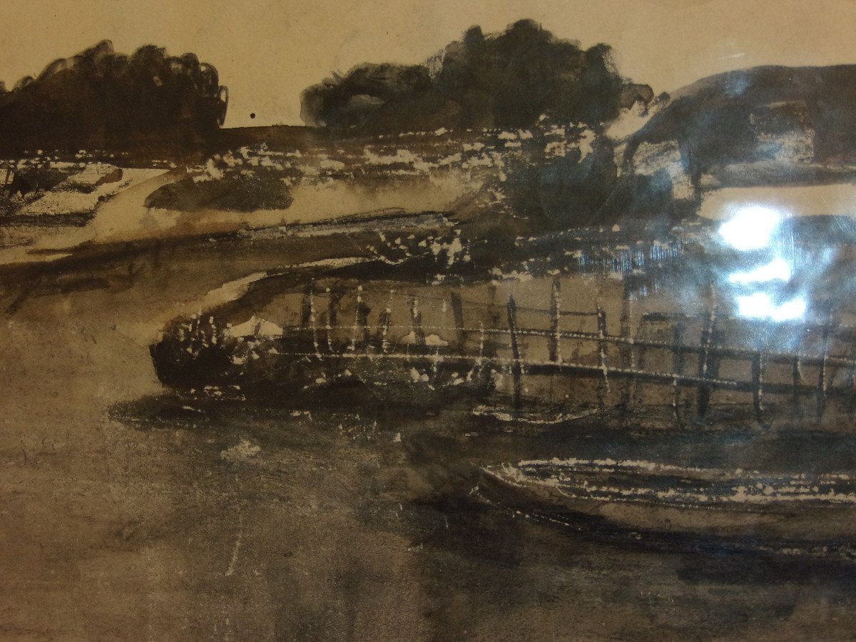 "route Du Palais", Watercolor Signed Charles Bichet, Early 20th Century.-photo-1