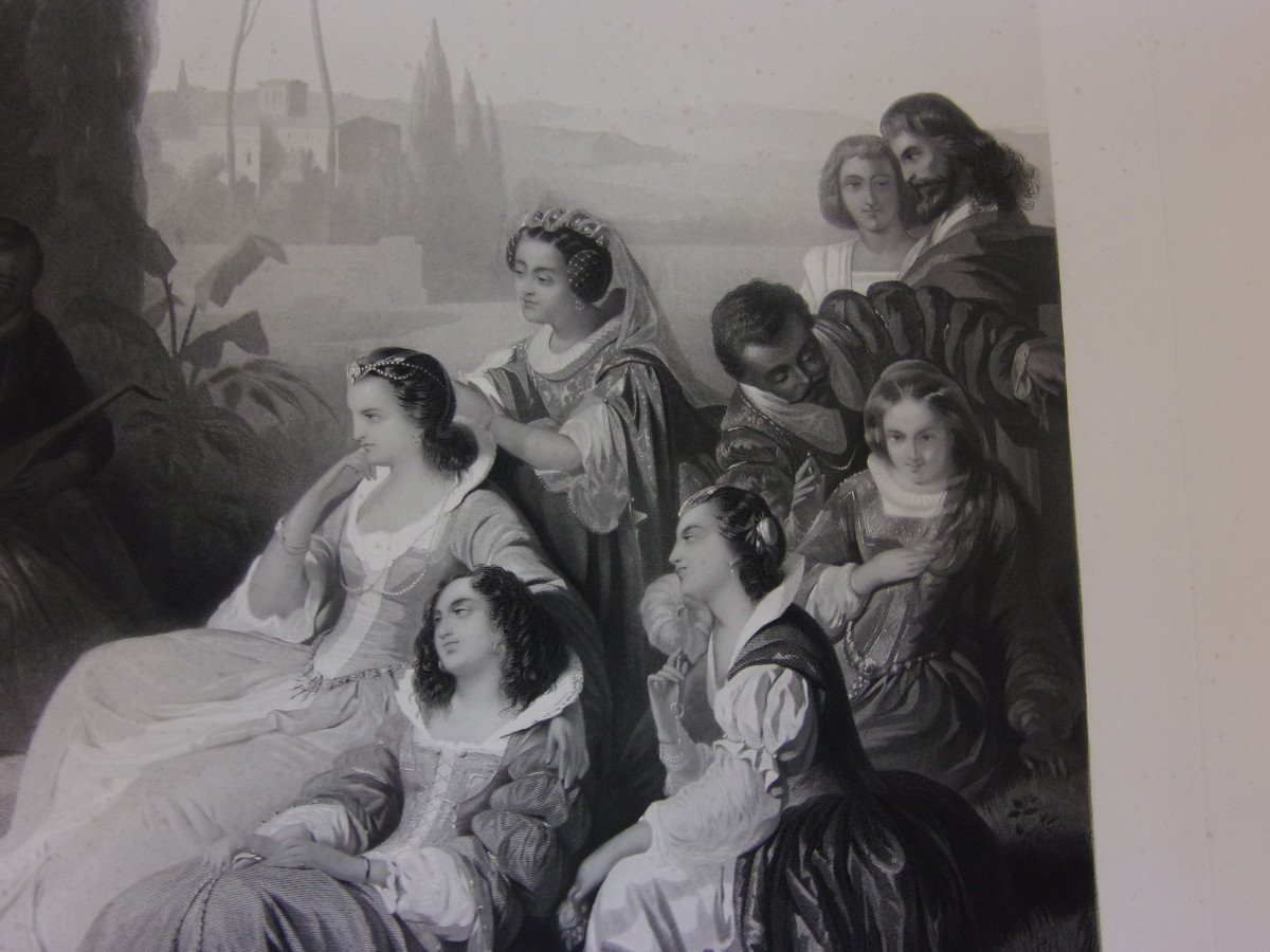 Le Tasse  ( Poète, écrivain ) à La Cour De Ferrare, Grande Gravure époque 19 ème.-photo-4