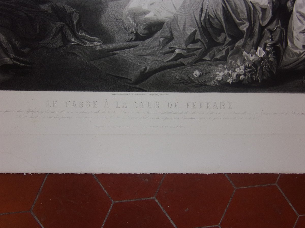 Le Tasse  ( Poète, écrivain ) à La Cour De Ferrare, Grande Gravure époque 19 ème.-photo-1