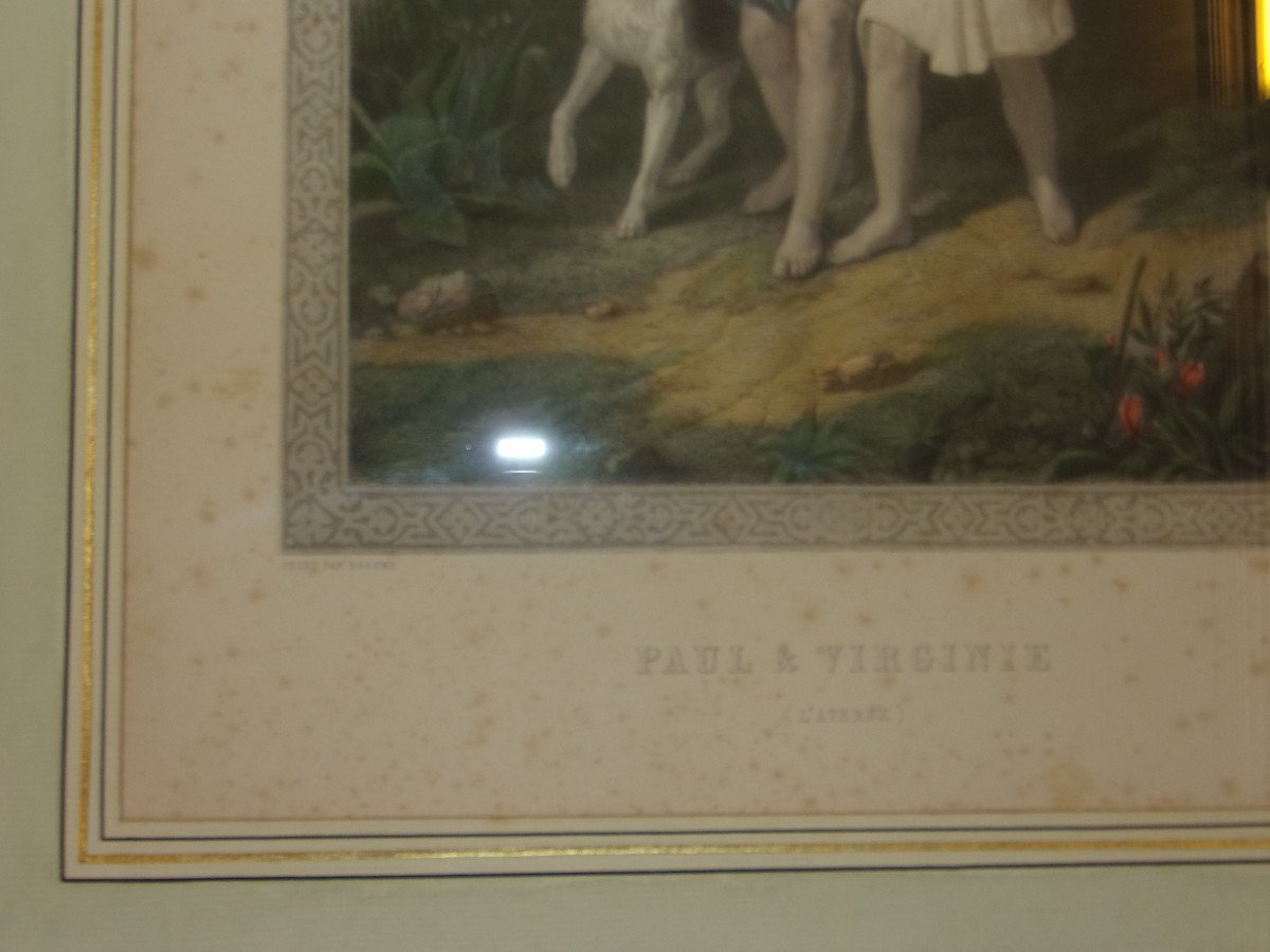 Paul And Virginie, "the Downpour", 19th Century Engraving.-photo-4