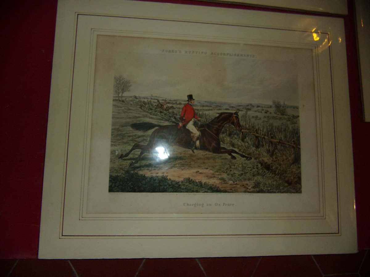 Lot Of 3 English Engravings, Hunting With Foxes, 19th Century.-photo-4