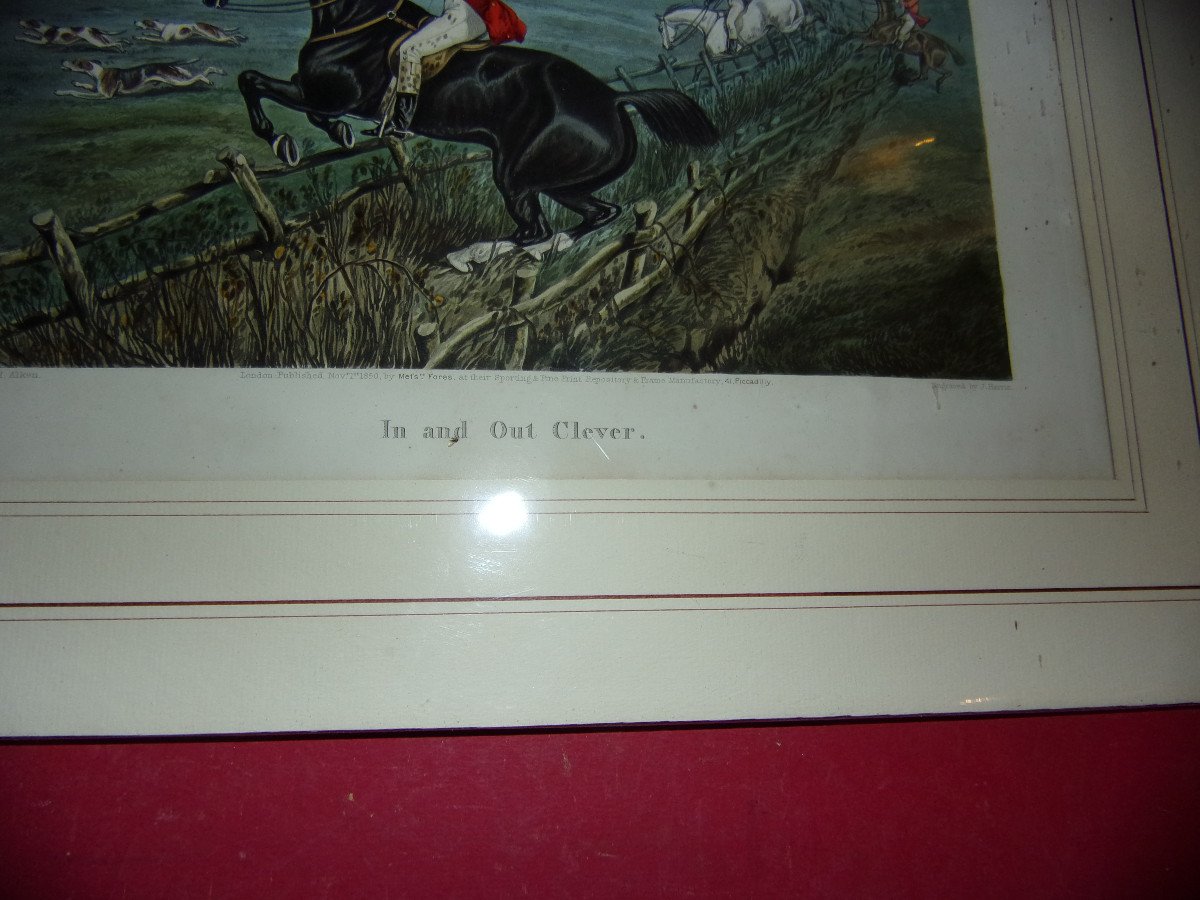 Lot Of 3 English Engravings, Hunting With Foxes, 19th Century.-photo-3