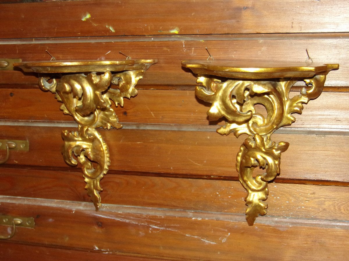Pair Of 19th Century Consoles, In Gilded Wood.-photo-2
