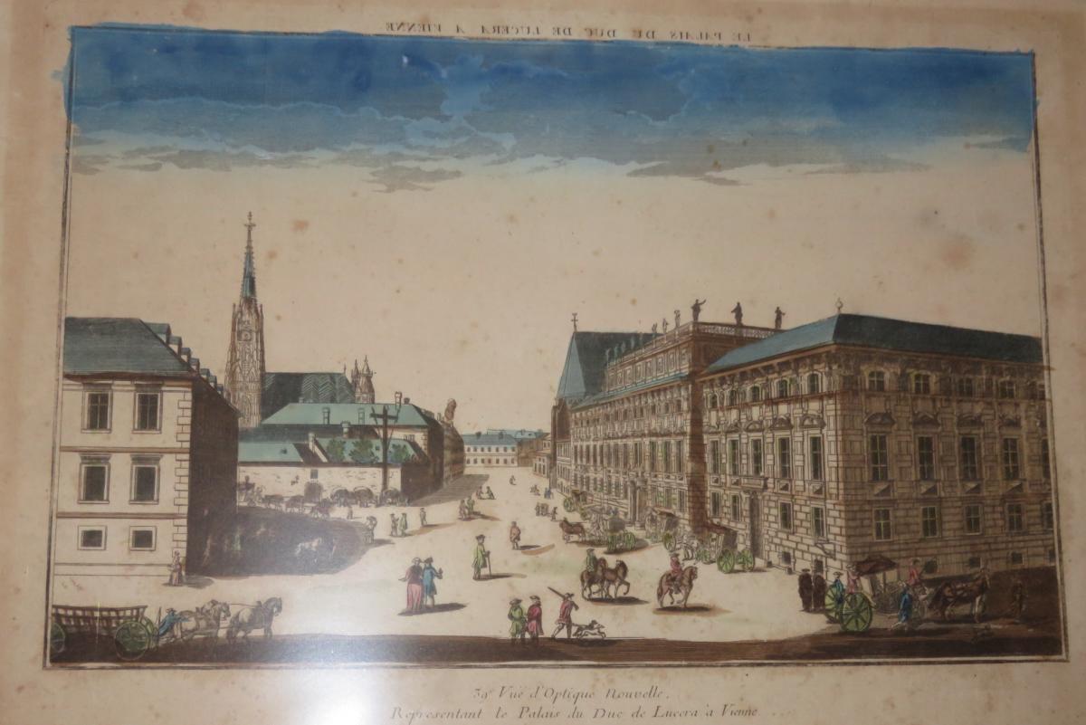 " Palais du Duc de Lucera, Vienne ", Vue d'Optique époque 18ème.-photo-2