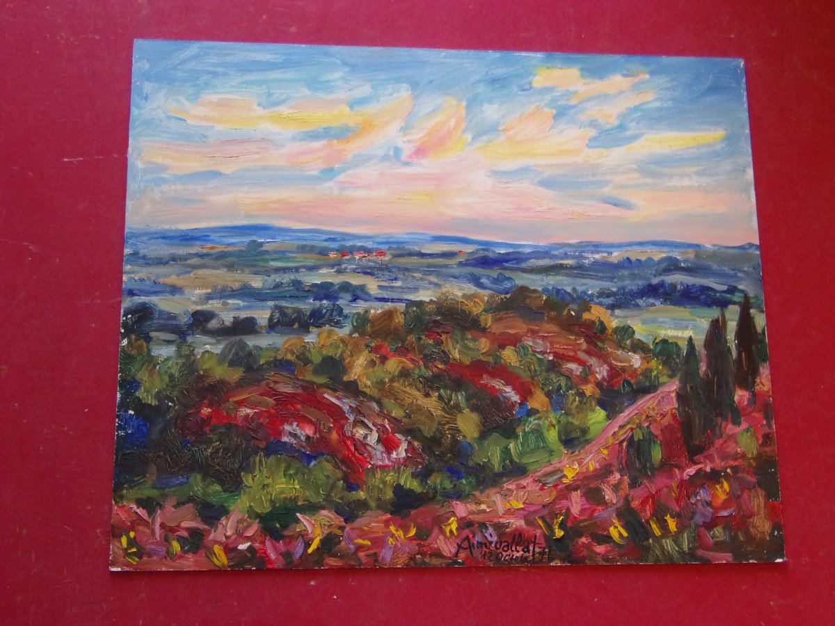 " Paysage Aux Bruyères" , Huile Sur Panneau époque 20 ème d'Aimé Vallat.-photo-2