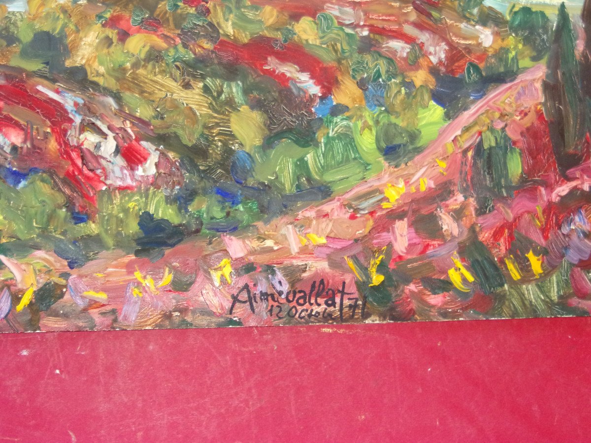 " Paysage Aux Bruyères" , Huile Sur Panneau époque 20 ème d'Aimé Vallat.-photo-1