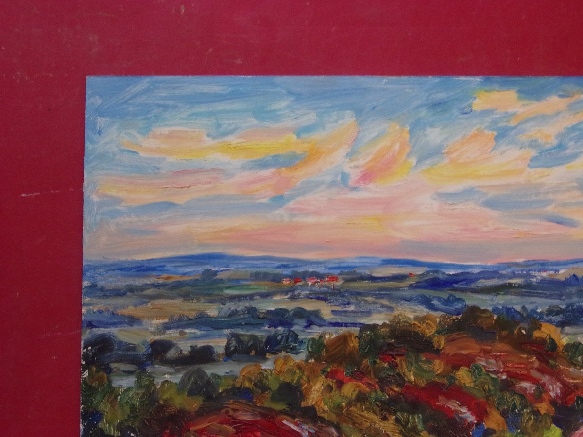 " Paysage Aux Bruyères" , Huile Sur Panneau époque 20 ème d'Aimé Vallat.-photo-2