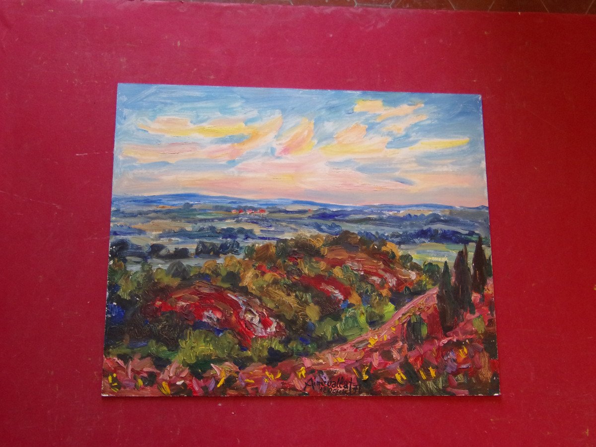 " Paysage Aux Bruyères" , Huile Sur Panneau époque 20 ème d'Aimé Vallat.