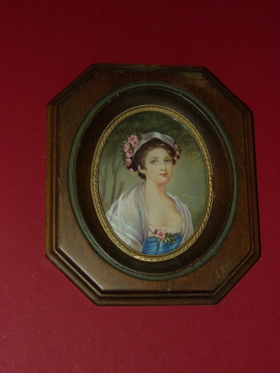 Paire De Miniatures, Dessins De Jeunes Filles époque Fin 19ème.-photo-3
