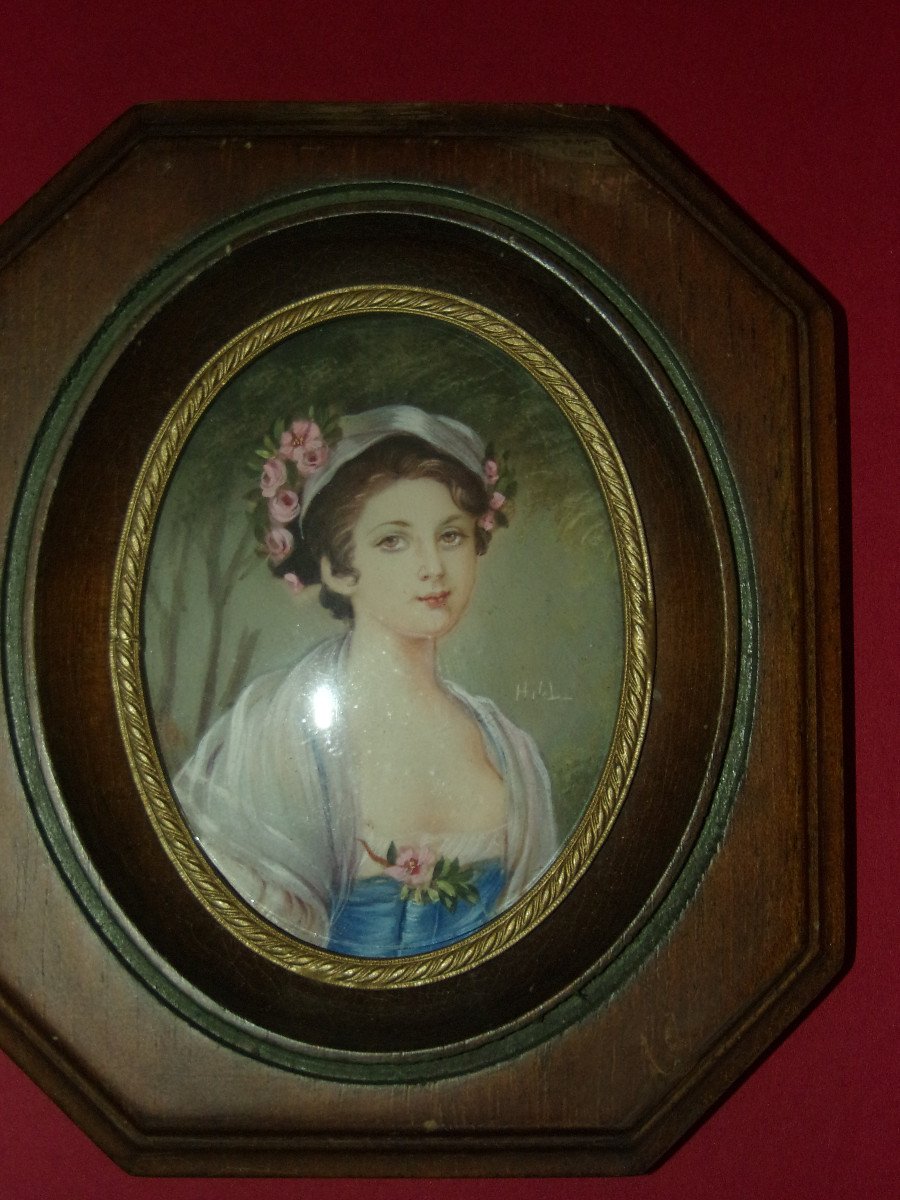 Paire De Miniatures, Dessins De Jeunes Filles époque Fin 19ème.-photo-5