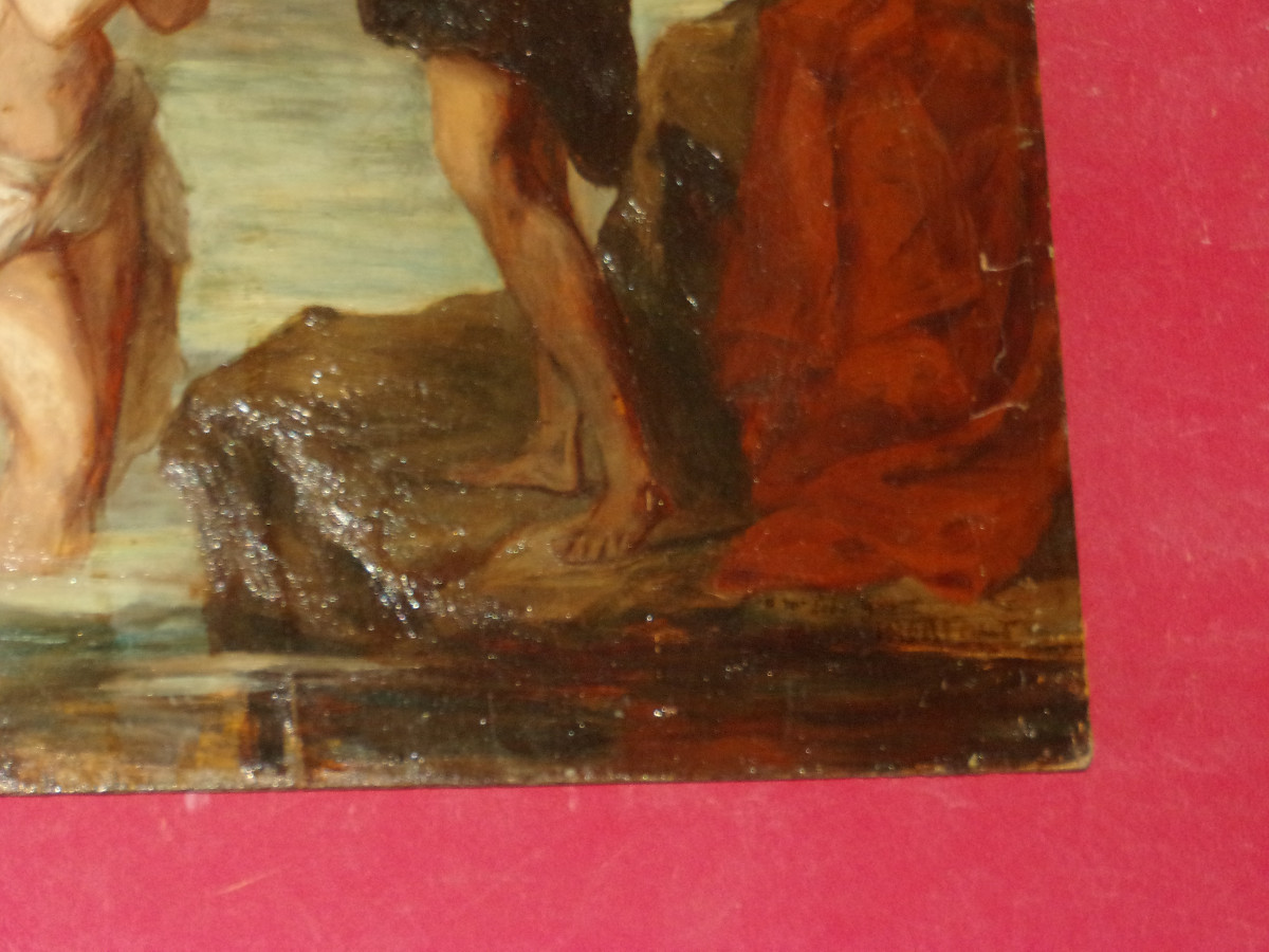 Saint John The Baptist Baptizing Christ, 19th Century Painting.-photo-1