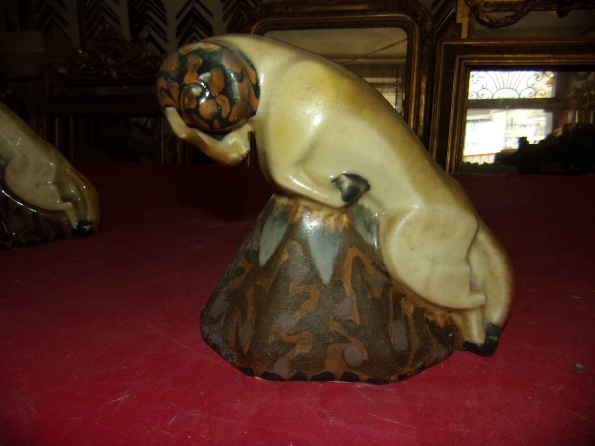 Pair Of Bookends "the Rams" By Camille Tharaud, 20th Century.-photo-4