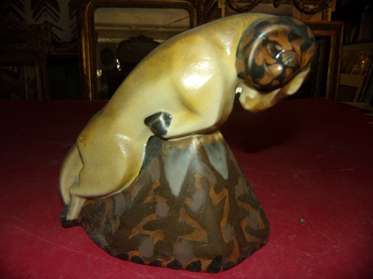 Pair Of Bookends "the Rams" By Camille Tharaud, 20th Century.-photo-5