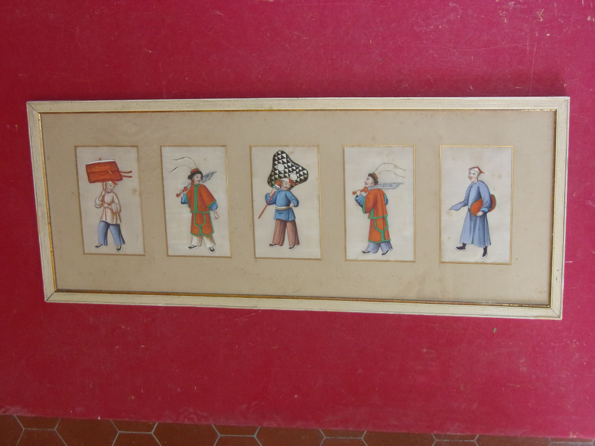 Series Of Chinese Characters, Drawings On Rice Paper, 19th Century.-photo-2