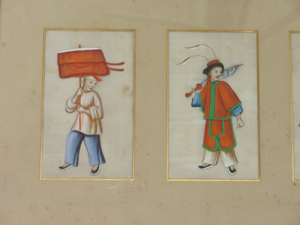 Series Of Chinese Characters, Drawings On Rice Paper, 19th Century.-photo-3