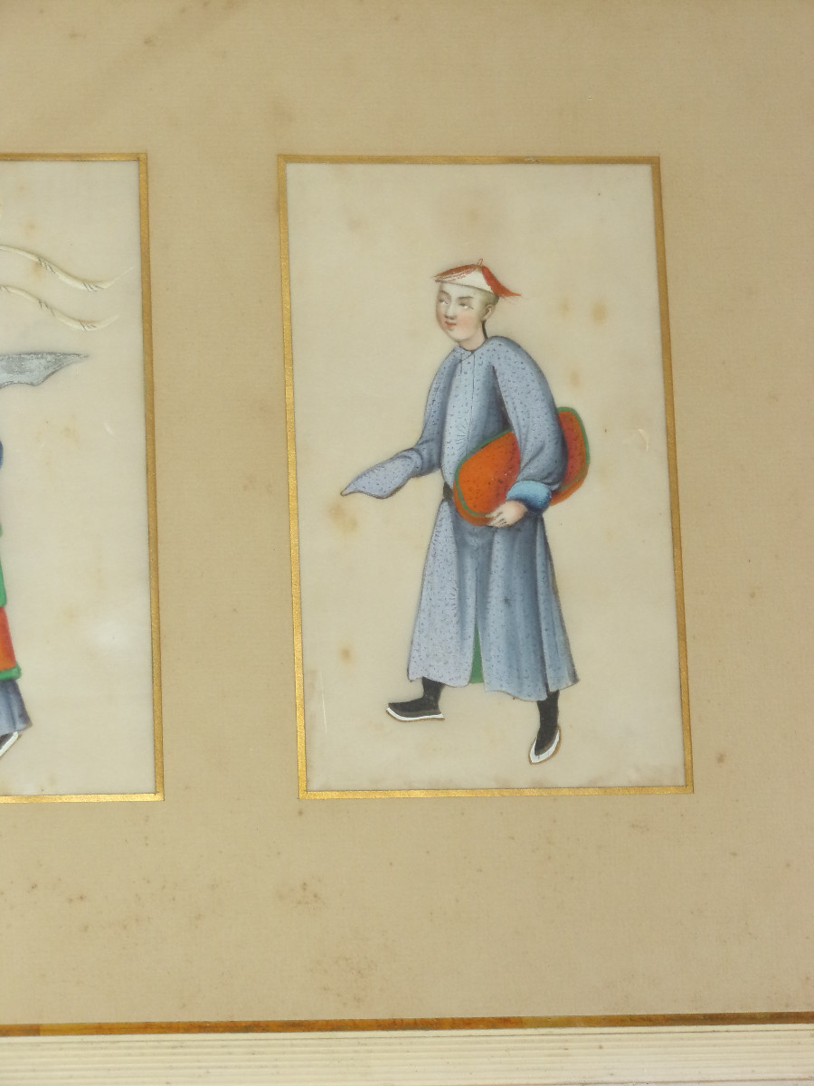 Series Of Chinese Characters, Drawings On Rice Paper, 19th Century.-photo-1
