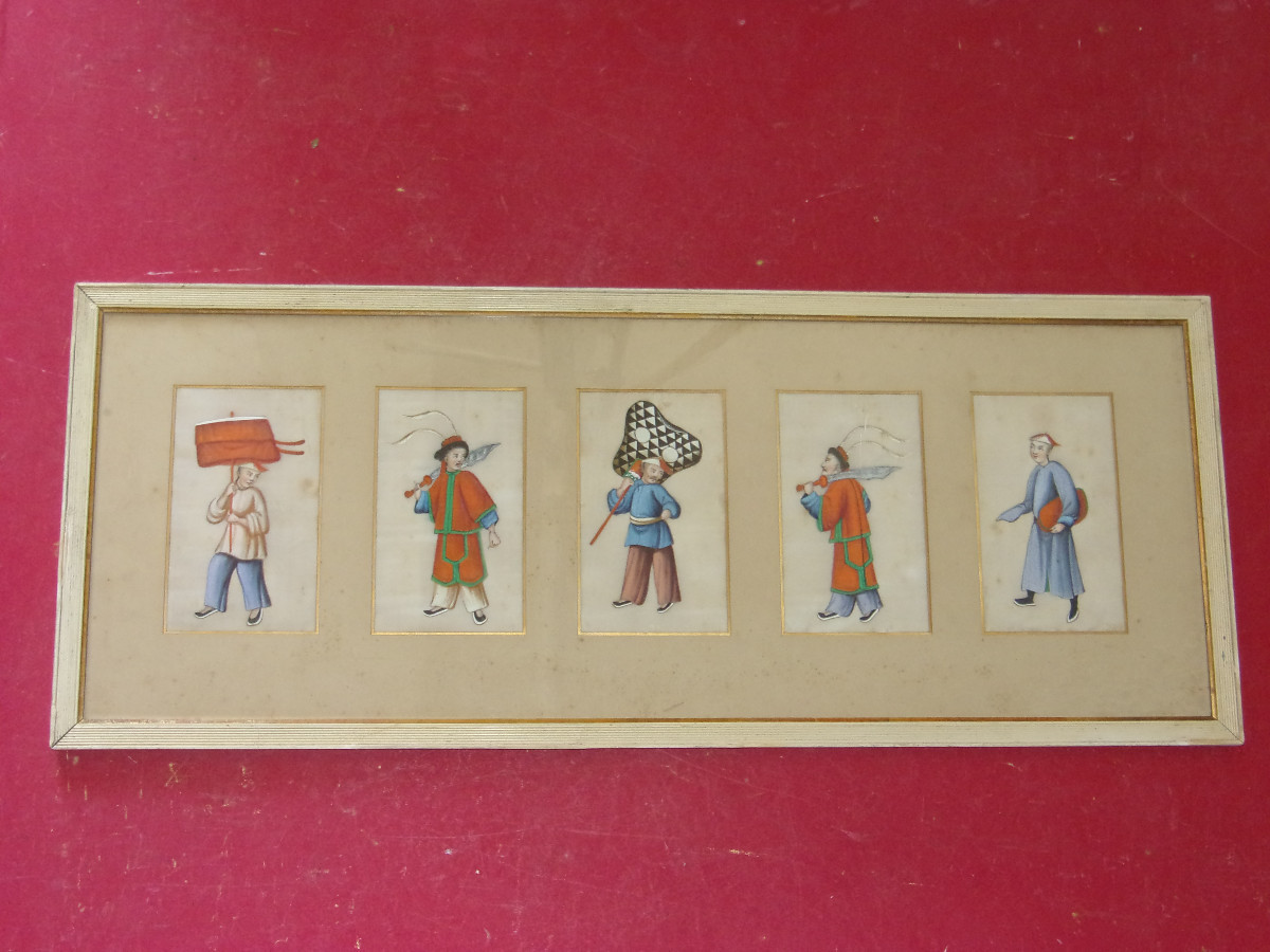 Series Of Chinese Characters, Drawings On Rice Paper, 19th Century.