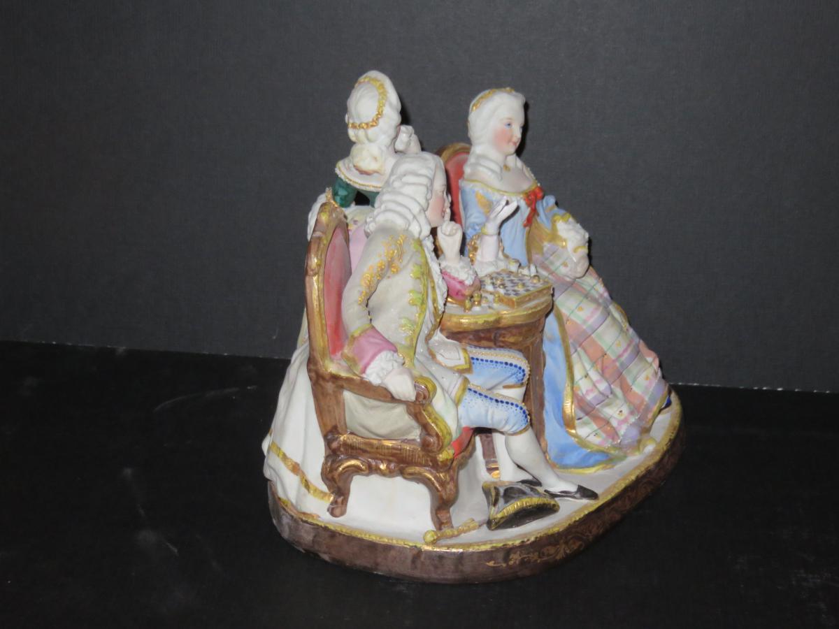 Scène De Jeu d'échec, En Porcelaine, époque Fin 19ème.-photo-2