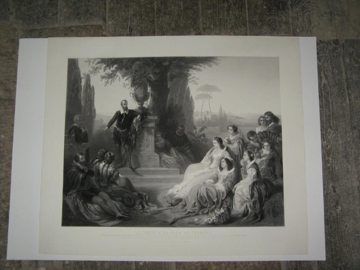 Gravure En Noire Et Blanc, scène de genre, 19ème.-photo-2