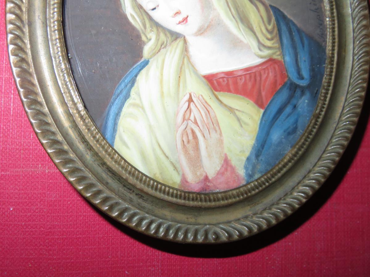 Vierge En Prière, Miniature peinte à la main,  Datée 1824.-photo-4