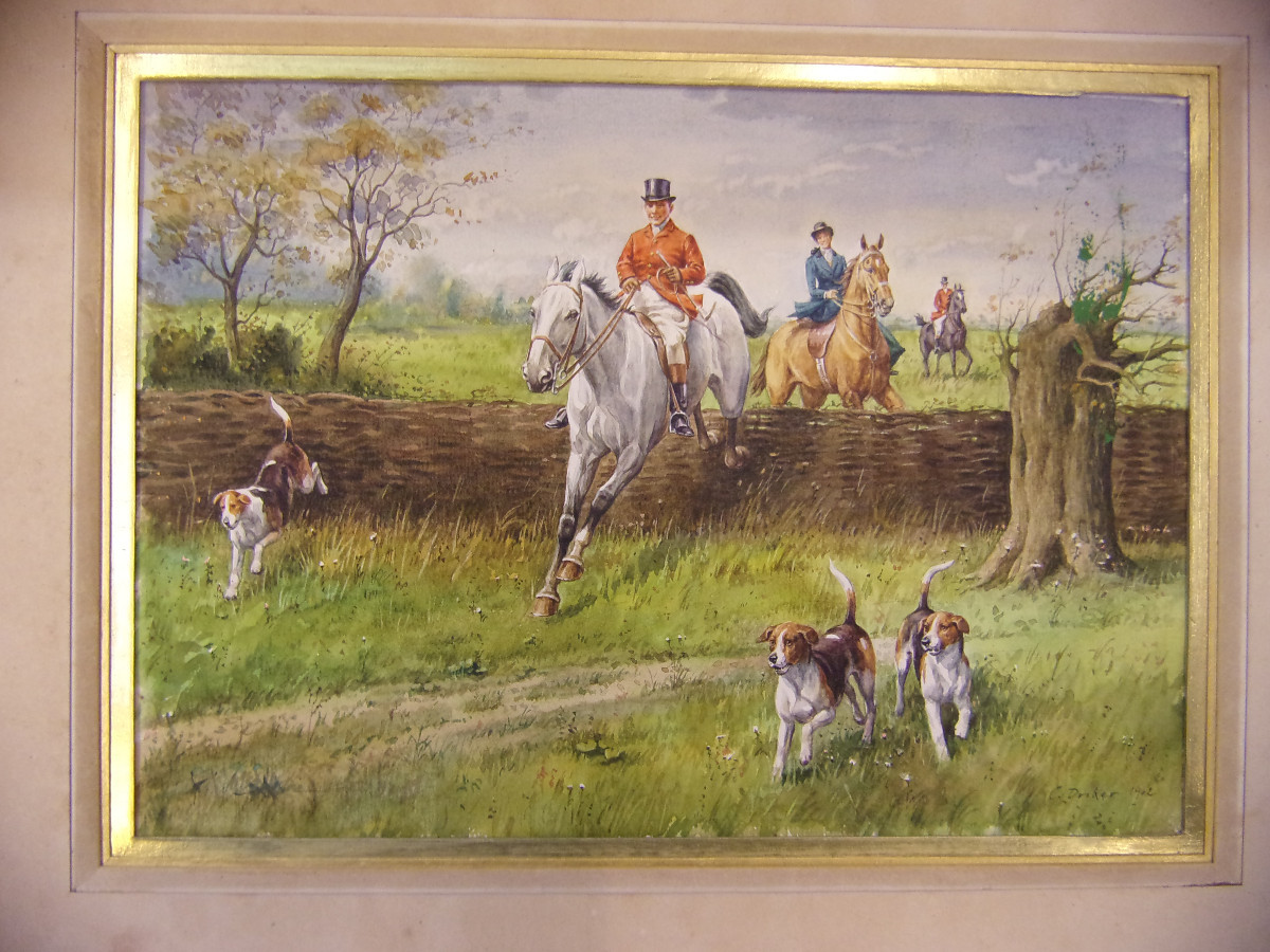 Watercolor, Hunting Scene, Late 19th Century.-photo-2