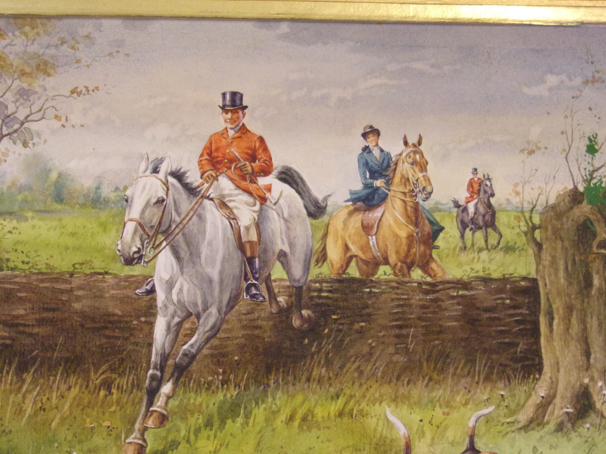 Watercolor, Hunting Scene, Late 19th Century.-photo-4