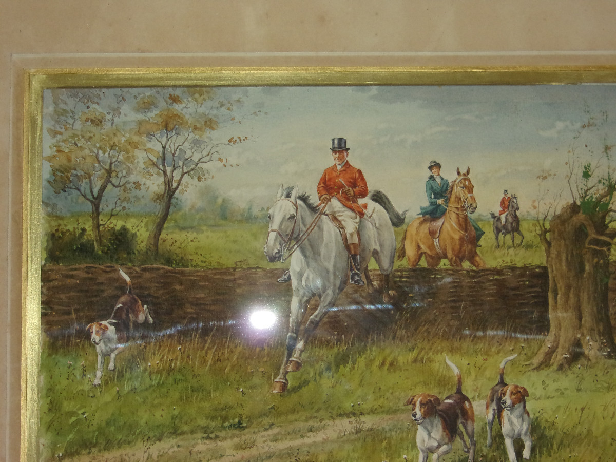Watercolor, Hunting Scene, Late 19th Century.-photo-2