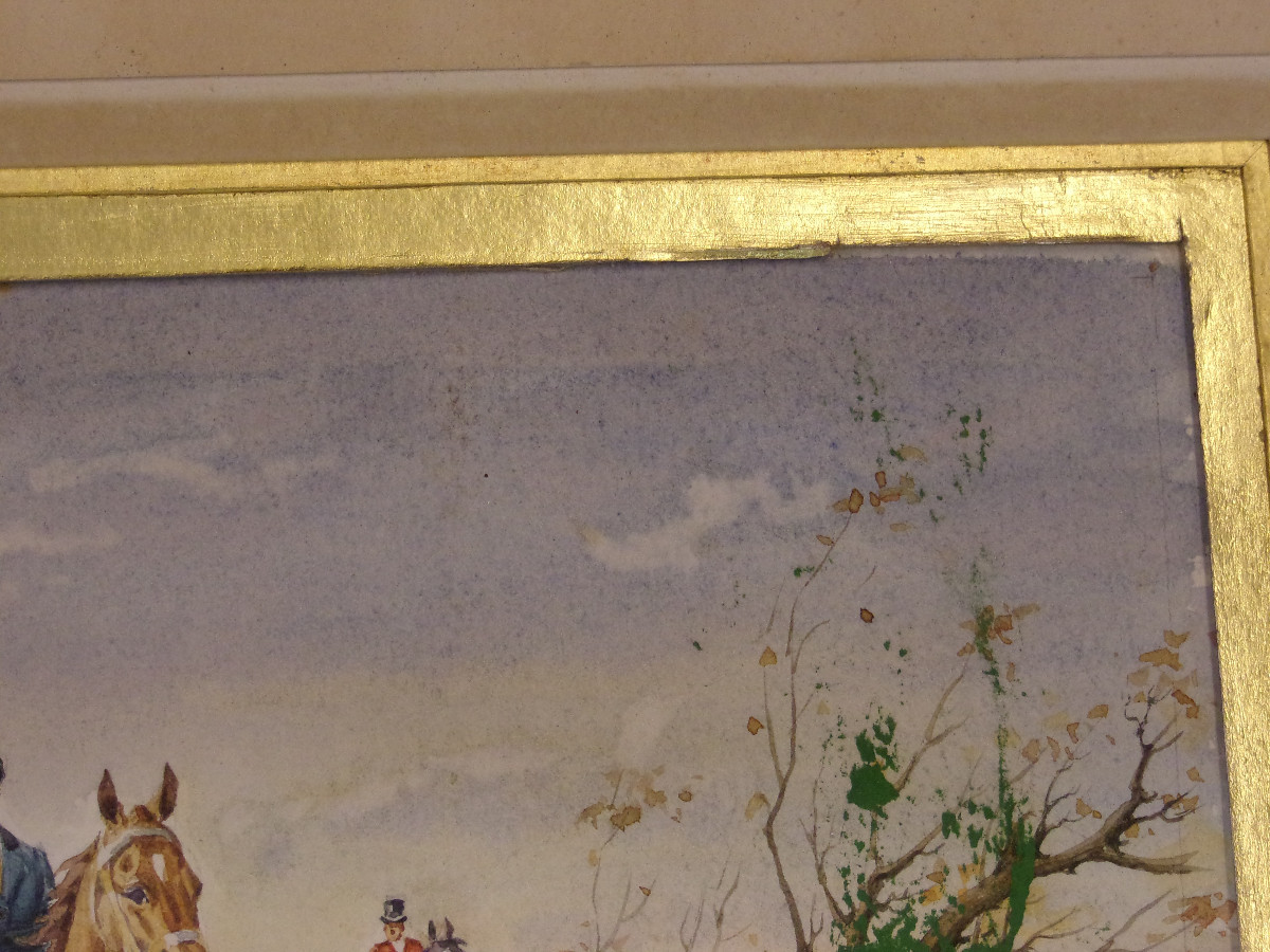 Watercolor, Hunting Scene, Late 19th Century.-photo-3