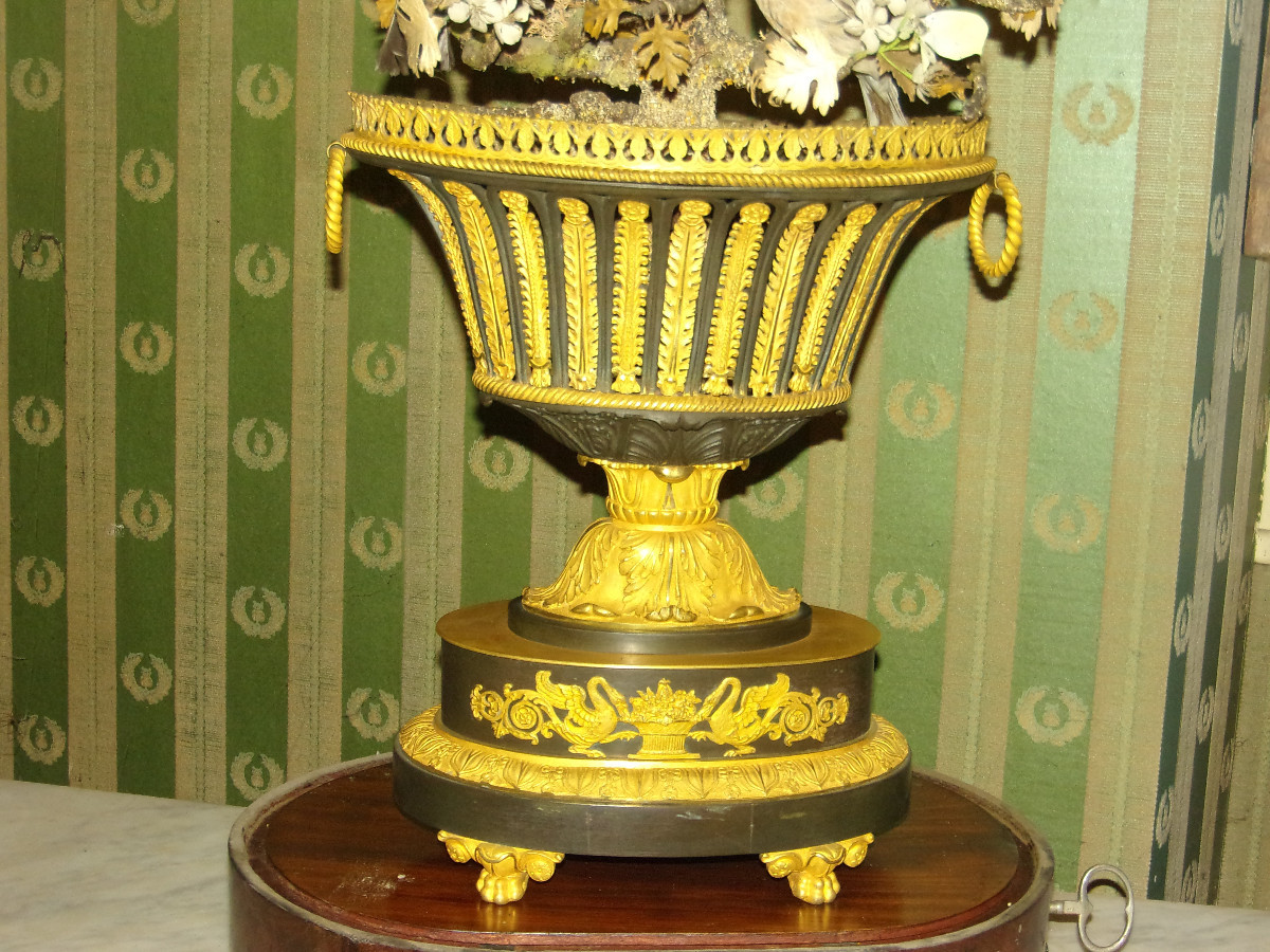 Grande composition musicale sous globe, oiseaux naturalisés époque 19ème.-photo-4