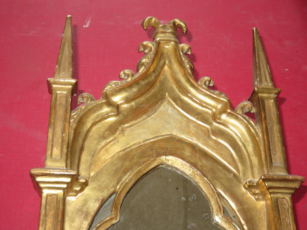 Miroir De Forme Cathédrale, En Bois Doré, époque 19ème.-photo-2