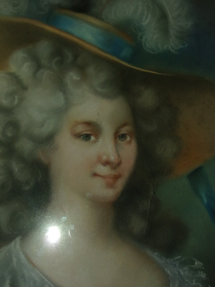 L'élégante au grand  Chapeau, pastel époque fin 18ème.-photo-3