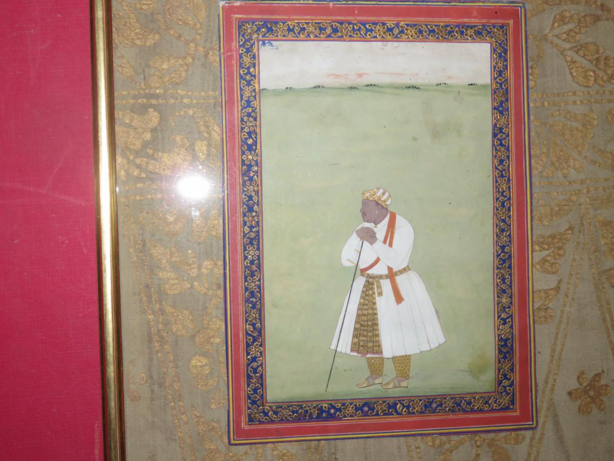 Roi Hindou : Akbar, Aquarelle époque 18-19ème.