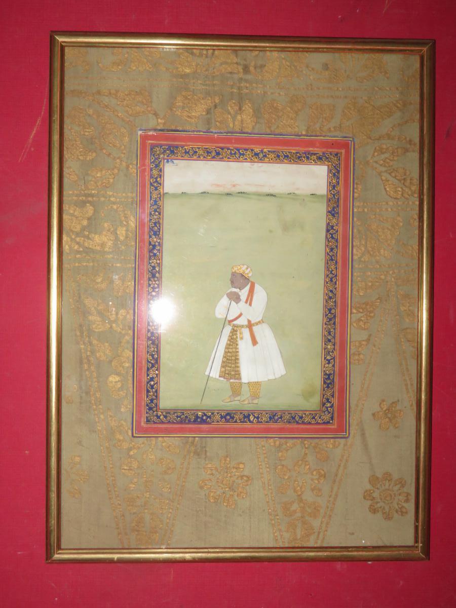 Roi Hindou : Akbar, Aquarelle époque 18-19ème.-photo-2